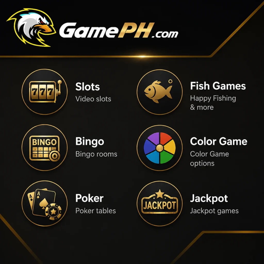 GamePH casino games: slots, fish games, bingo, poker and jackpots.