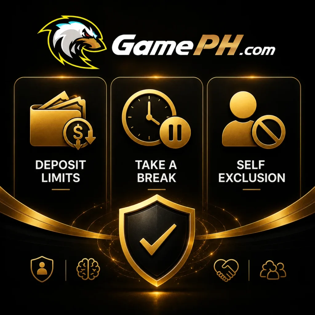 Responsible gaming tools on GamePH.com including deposit limits, gaming breaks and self-exclusion.